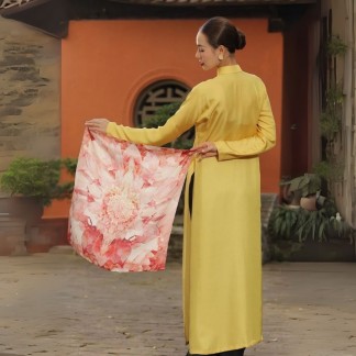 Khăn lụa vuông họa tiết hoa thược dược 65*65cm